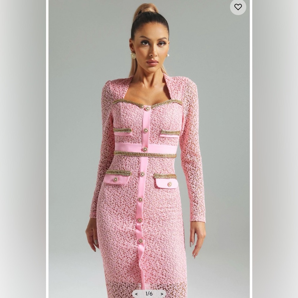 Bella Barrett boutique dress pink with gold trim Size Small Worn once